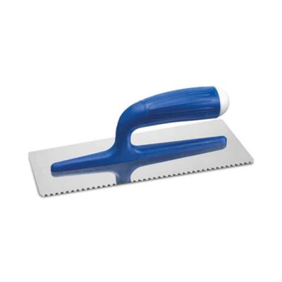 Truelle dentée 3 mm acier inoxydable plastique bleu