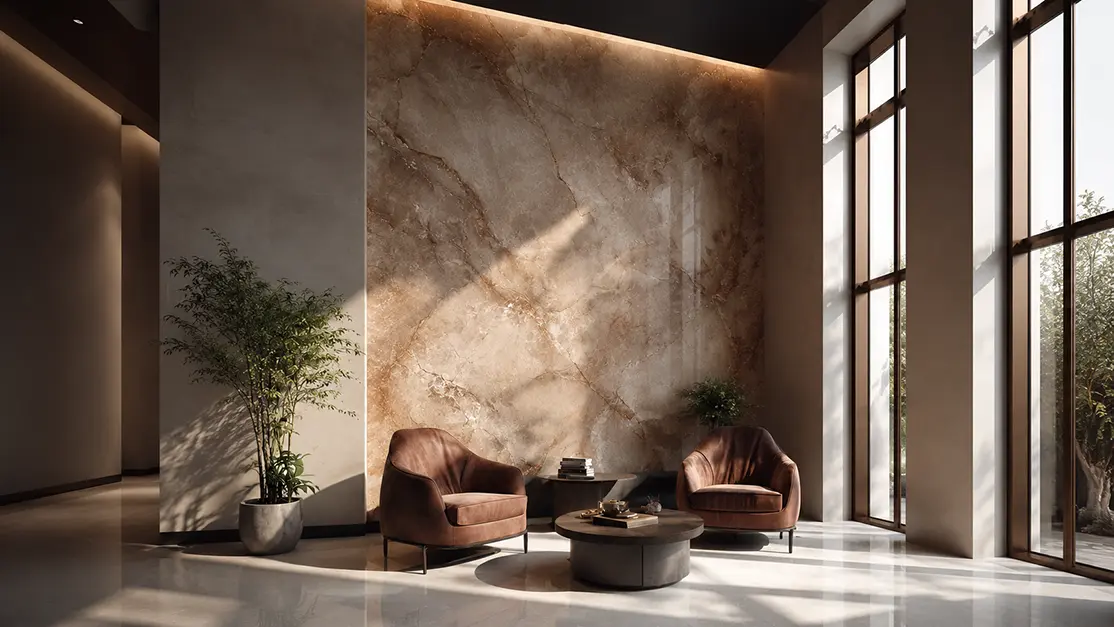 Elegantes Wohnzimmer mit venezianischer Stucco-Wand