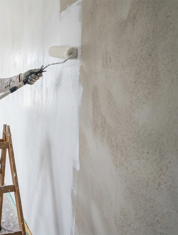 Haftgrundierung_Startseite Haftgrundierung mit Marmormehl wird aufgetragen um nachher Stucco Veneziano applizieren zu koennen