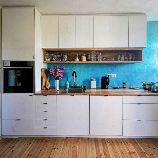 tadelakt turquoise kitchen wall